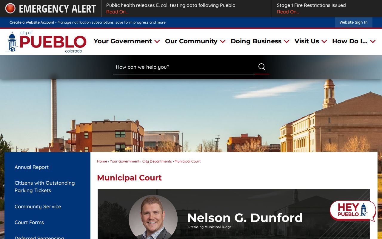 City of Pueblo Municipal Court official contact information